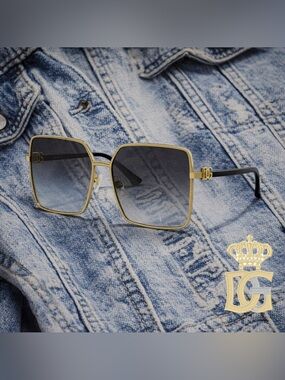 Dolce & Gabbana Designer Gold Frame Brown Gradient Square Sunglasses